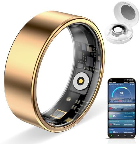 HPLSZCN Smart Ring, Size First, Health Ring No App Subscription, Heart Rate, Blood Oxygen, Fitness Monitor, Sleep Tracker, Women’s Health, Up to 7-Day Battery, Smart Rings for Men/Women (Gold, 9)