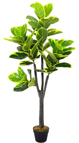 INMOZATA Artificial Plants Outdoor 5FT/150CM UV Resistant Artificial Rubber Tree Fake Fig Tree for Indoor Garden Office Decorative