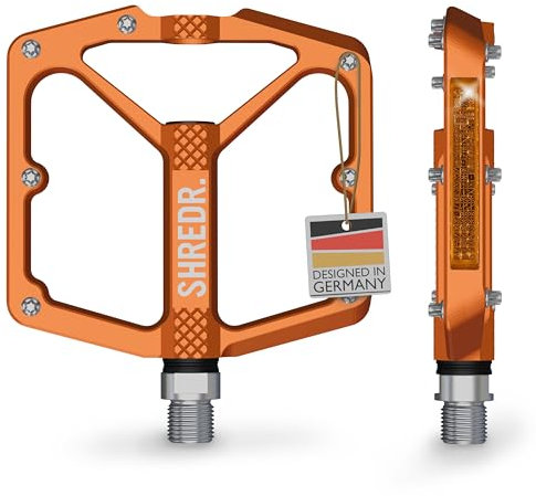 SHREDR. Shine Pedale für MTB | Hochwertige Flatpedals fürs Mountainbike | Mit Reflektoren (StVZO konform). (orange, XL)