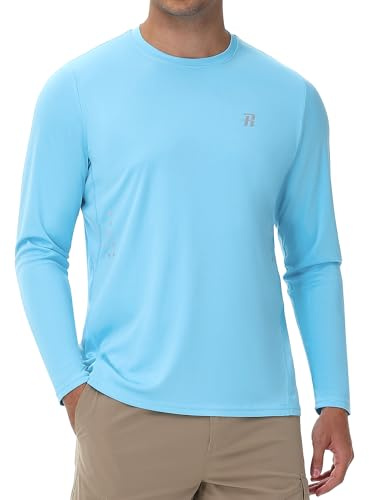 Runhit Men's UPF 50+ Sun Protection Shirts Long Sleeve UV Swim Shirt Fishing Hiking Running Rash Guard Quick Dry Lightweight Light Blue 3XL