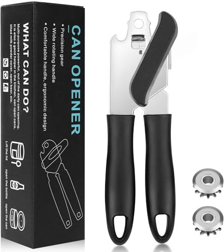 vsshe Abrelatas Profesional Manual 3 En 1, Acero inoxidable de grado alimenticio, Mango Ergonómico Curvado, Abridor de Latas para Ancianos Y Manos Débiles Y Ancianos con Artritis