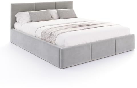 FDM Polsterbett 180x200 cm Doppelbett mit Lattenrost Bettkasten Stauraum Fresia Trinity grau mit Kopfteil modern