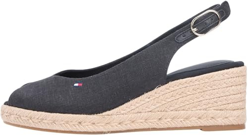 Tommy Hilfiger Espadrillas da donna Mid Wedge Espad Slingback FW0FW09228 con zeppa, NERO (nero), 38