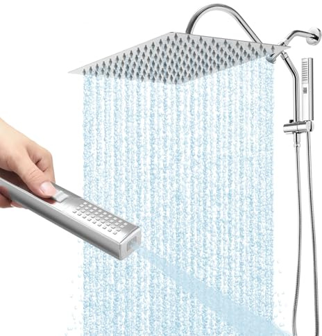 Shower Head, 12 Luxurious All Metal Rectangular Rain Shower Head with Handheld, High Pressure Rainfall Shower Heads Wide Dual Showerhead with Spray Combo Chrome (DOE & CEC Certificationed, 1.8GPM)
