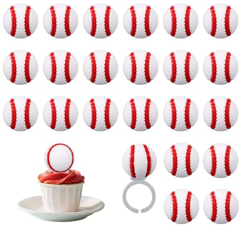24stk 3D-Baseball-Ringe Cupcake-Topper, Baseball-Partydekorationen Sportball-Themen Cupcake und Donut-Deko für Kinder Jungen Sportball-Spielgeschenke Geburtstagsfeierbedarf