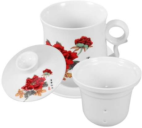 Zerodeko Tasse à Thé et Soucoupe avec Infuseur en Céramique Blanche 320ml Surface Lisse pour Boire Thé aux Fleurs à Bureau