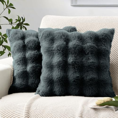 MIULEE Housse de Coussins Noël en Peluche 40x40 cm Coussins Doux et Duveteux pour Canapé Fourrure sur Les Deux Faces Poil Court Coussins Décoratifs Lavable pour Salon et Chambre Gris foncé Lot de 2