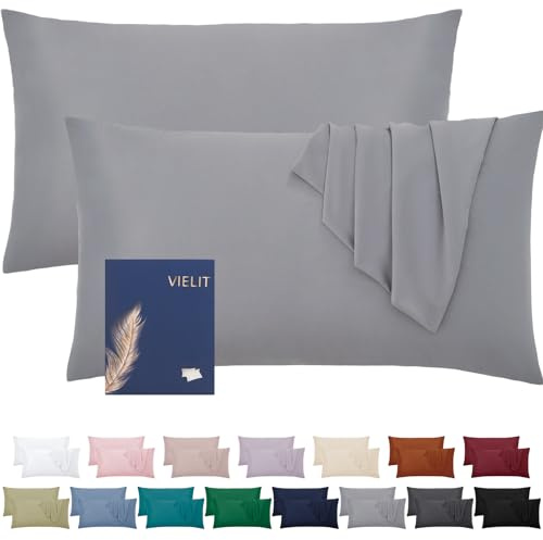Vielit Kissenbezug 30x50 2er Set Weich Kopfkissenbezug 30x50 Mikrofaser Deko Kissenhülle Für Kissen 30x50 Öko-Zertifikat Resistent Hypoallergen Grau