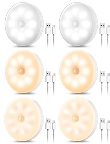 daphomeu USB Rechargeable Motion Sensor Lights Indoor, 3 Mode Night Lights for Bedroom, Hallway, Kitchen, Stair Wardrobe (6)