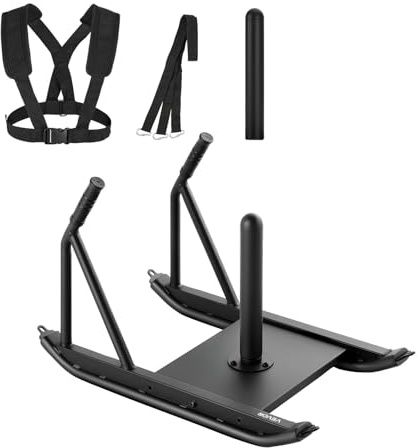 VEVOR Slitta per pesi, Slitta in Acciaio, Slitte per Allenamento di Forza e Fitness per Migliorare la Velocità degli Esercizi Atletici, per Fitness con Maniglia, Dischi da 25 e 51 mm, Nero