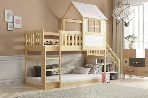 Interbeds Letto a soppalco con scivolo e scaletta, letto a castello, letto in legno, letto per bambini con rete a doghe, letto gioco (con scaletta) (Soppalco con scale)