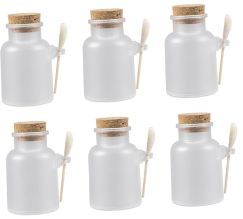 POPETPOP Lot de 6 Sets de Pots à Poudre pour Masque 100g Transparents Cuillère en Bois, Bouteilles Rechargeables Hermétiques Polyvalentes pour Cosmétiques et Soins Personnels Salle de Bain