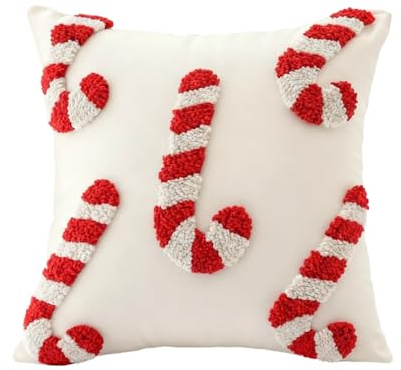 Federe Cuscini Natalizi per Divano, 45 x 45 cm Invernale Copricuscini con Ricamo ad Anello, Copricuscini Decorativo a Forma di Albero di Natale, per Decorazioni Natalizie Soggiorno e Casa, Regalo