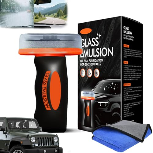 Hyhuiyin Q4 Glass Guard, Hand-Held Glass Emulsion Cleaner with Towel Automotive Oil Film Cleaning Brush Car windshield Oil Film Remover Stubborn Oils Residue and Water Spots for Windows Mirrors