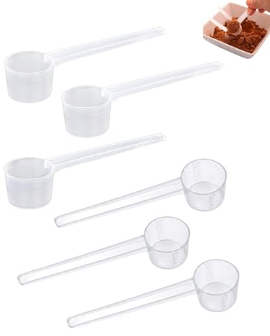 TOZBLEU Juego de 6 cucharas medidoras plásticas con escala 8 y 10 ml,cucharas dosificadoras transparentes para proteína en polvo creatina y cocina,medidor gramos y ml para harina café y suplementos