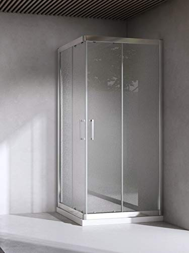 Yellowshop | Box Cabina Doccia Bagno Quadrato, Dimensioni: 80X80 cm, Cristallo 6mm : Puntinato Opaco