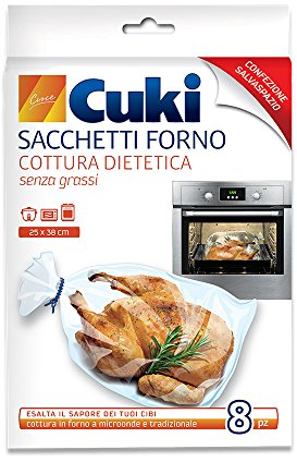 Cuki - Sacchetti forno, Cottura senza Grassi, Esalta il Sapore dei Tuoi Cibi 25x38 cm - 8 Pezzi