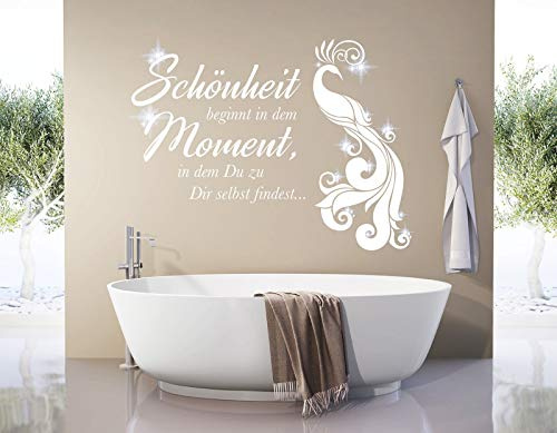 tjapalo® pkm493 Wandtattoo Badezimmer Spruch Wandtattoo Frauen Wandtattoo Jugendzimmer Mädchen sprüche Wandtattoo Schönheit beginnt mit glitzer Kristallen, Farbe: gold metallic, Größe: B58xH36cm