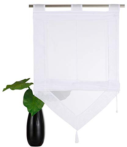 SIMPVALE Tenda a Pacchetto Finestre, Bianco 45 x 140 cm Tende Romana, Tende per Interni in Voile Trasparente con Decorazione con Nappe per Cucina, Bagno, Balcone