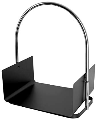 ADGO Basket Legna Vettore per Camino, Cestello con Manico, Legna da Ardere Il Cestino di Trasporto di 40 x 30 cm, Semplice Moderno e Minimalista, Chrome Nero, 1 pezzo