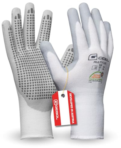 Gebol Multi Flex White, guanti da lavoro con nodi, guanti in nitrile dermatologicamente testati, da uomo, taglia XXL (Gr 11), bianco, 1 paio