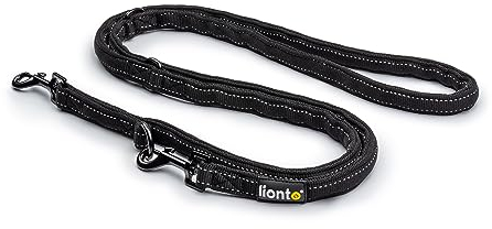 lionto Führleine 3-fach verstellbar für Hunde, reflektierende Hundeleine 200 cm, hochwertige Trainingsleine für sportliche Spaziergänge, strapazierfähiges Nylon & rostfreie Edelstahlkarabiner, schwarz
