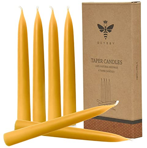 Velas cónicas naturales de cera de abeja, velas de cera de abejas sin humo y sin goteo, de larga duración, no tóxicas, 8 pulgadas, paquete de 6