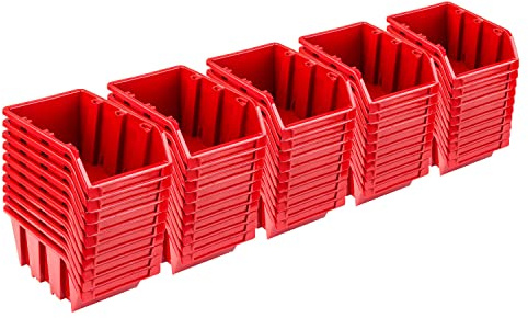 Stapelboxen Set – 50x Stapelbox 70 x 100 x 155 mm – Sichtbox Stapelbox Lagerbox, Rot