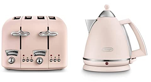 De'Longhi CT04PK Toaster, Plastic, Pink & Argento Flora KBX3016.PK Kettle, 360 Swivel base & cord storage, Pink