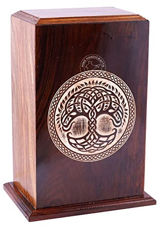 HIND HANDICRAFTS Palisander-Holzurne für menschliche Asche für Erwachsene, handgefertigt, Grabschmuck für Beerdigung, Urne für Asche, Grabkolbarium (keltischer Baum, 250 Kubik)