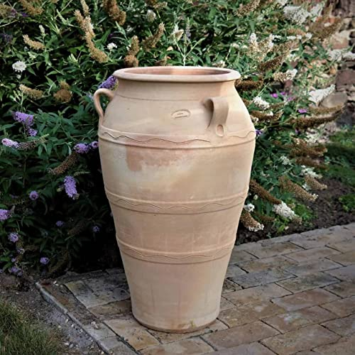 Palatina Keramik | große Terracotta Amphore mit Henkel | 70cm | hohe Tongefäß aus Kreta | frostfeste Keramik | bauchige Amphoren für Außenbereich Garten Olea 70 cm