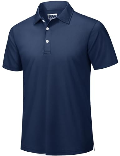 TACVASEN Mens Polo Shirts Short Sleeve Golf Outdoor Shirt Summer Breathable | Quick Dry Lightweight Work Top with Button for Tennis