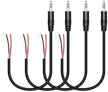 RIIEYOCA 4er-Pack 3,5-mm-Stecker auf Blankdraht-Stereo-Audiokabel, 1/8 TRS 3-poliger Mono-Stecker auf offenes Audiokabel, für installierte und reparierte Audiogeräte