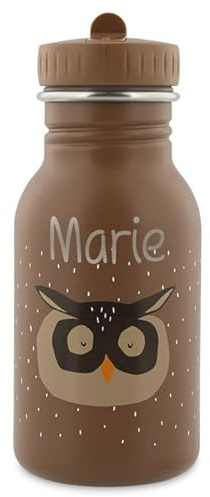 Personalisierte Trinkflasche aus Edelstahl von Trixie Baby Gravur des Namens (350 ml, Eule)