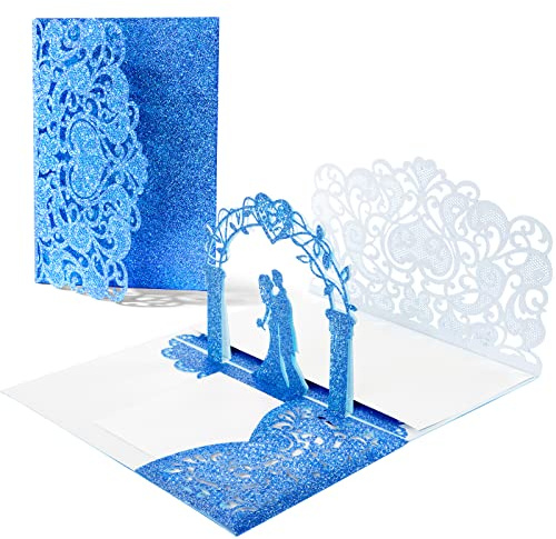 Vicloon Biglietto d'Auguri, 3D Pop Up Matrimonio Carta, Biglietto di Auguri Matrimonio con Busta, Invito di Nozze Valentino Abbracciare Gli Sposi per Valentine's Day e Anniversaire(Blu Reale)