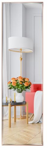 HORLIMER Wandspiegel Ganzkörperspiegel 122 x 35 cm mit Roségold Rahmen, Großer Spiegel Türspiegel Hängespiegel mit Haken für Schlafzimmer, Wohnzimmer und Flur, Ankleidespiegel