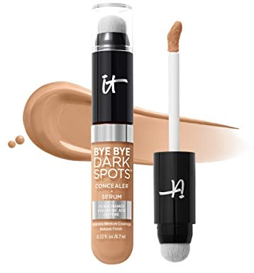 iT COSMETICS, Correttore + Siero Illuminante per Occhiaie e Macchie Scure, Coprenza Media, Formula con Niacinamide, Acido Ialuronico e Caffeina, Bye Bye Dark Spots, Tonalità: 33 Medium Neutral, 6,7 ml