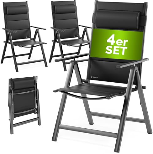 Casaria® Gartenstühle 4er Set Klappbar Gepolstert Alu 8- Fach Verstellbar 120 kg Belastbarkeit Wetterfest Outdoor Balkon Camping Hochlehner Klappstuhl