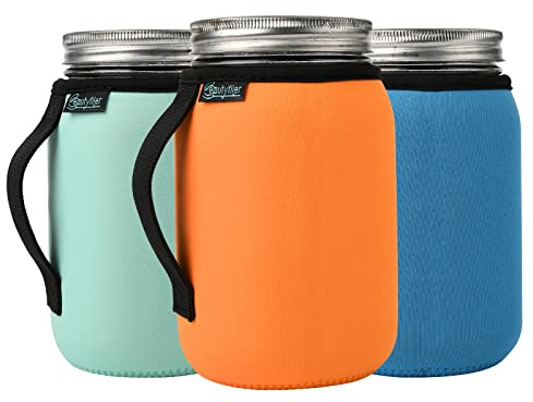 Beautyflier 32oz Regular Mouth Mason Jar Neoprene Sleeve, Mason Jar Drinking Glasses Neoprene Cover, 32oz Wide Mouth Insulators Sleeve with Handle, Sleeve Only