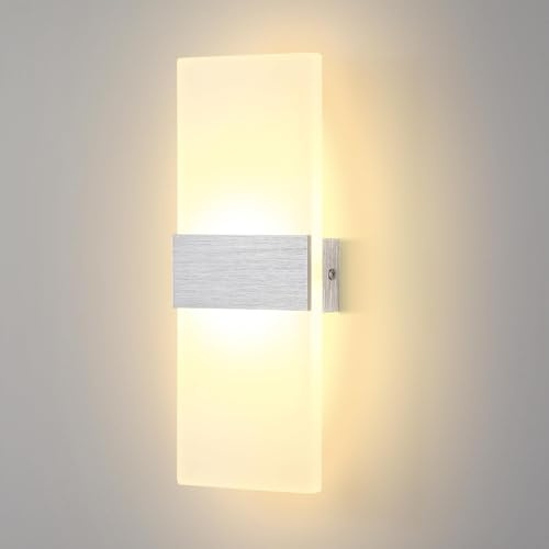 Lightsjoy 12W Aplique de Pared Interior LED Modernos, Blanco Cálido | 1200LM 3000K, acrílico de 1,5 cm de grosor, lampara pared interior, para el dormitorio pasillo sala de estar escaleras