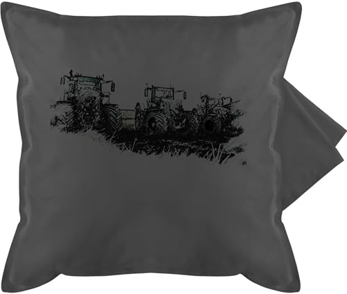 Shirtracer Kissenbezug - Kissen - Traktoren Wiese - 50 x 50 cm - Grau - für Landwirt trecker kissenhüllen Traktor dorfkind kissenbezüge mit traktormotiv Landwirtschaft kissenhülle traktorfan Kinder