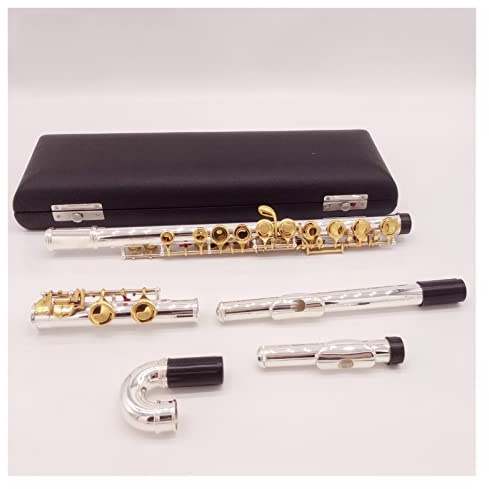 Flöteninstrument Versilberte Flöte Instrument Mit Goldenen Tasten Fortgeschrittener Schüler Gebogenes Kopfstück Flöten 16 Loch Schließen Professionelles Querflöten
