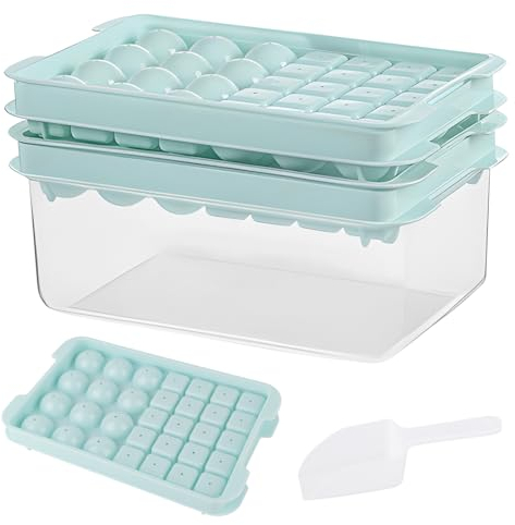 KEWUZY Vassoi per cubetti di ghiaccio, Stampo Ghiaccio con Coperchio, 2 vassoi per cubetti di ghiaccio, contenitore per il ghiaccio, cucchiaio di ghiaccio, per Whisky Tè e Caffè Cocktail Succo