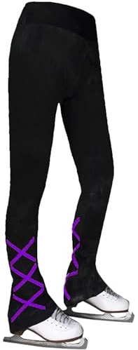 LIUHUO Eislaufhose Mädchen Damen Eiskunstlaufhose Schwarz Kreuzgurte Fleece Skating Leggings Kinder, Violett, Klein