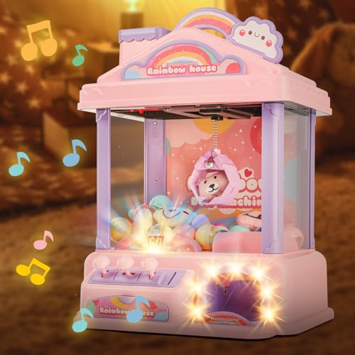deAO Greifautomat Kinder mit Musik, 15 Puppen und Kapseln, Niedlich Candy Grabber Claw Machine, 35CM Höhe, Nackautomat Lustige Partyspiele für Jungen und Mädchen (Rosa)