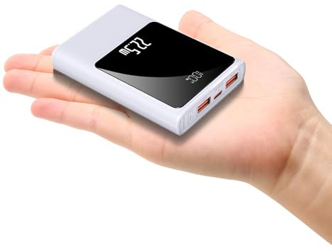 Kleine Powerbank mit 10000mAh Schnelles Aufladen Tragbares 22,5-W-Mini-USB-C-Ladegerät mit Akkupack Kompakte Externe Akkubank für iPhone Beheizte Weste Jacke Schal (Weiß)