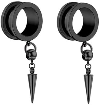 Wycian Ohr Plug, Tunnel 22mm Schwarz 7/8 Inch Anhänger Edelstahl Schwarz Rund mit Kegelanhänger für Geburtstag Ohr Tunnel Edelstahl 2Er Schmuck Geschenk