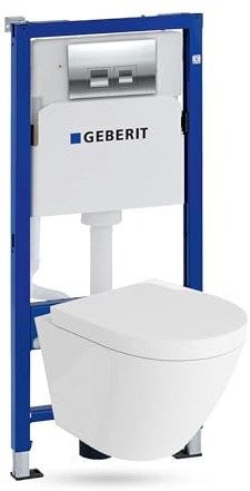 Lavita Duofix Basic Vorwandelement + Wand Tiefspül WC Sogo Weiß Spülrandlos + WC Sitz+ Bedienplatte Delta 25 Verchromt Knopf Komplettset Unterputz Spülkasten Toilette Komplett Sett