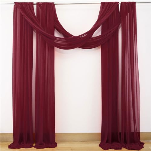 Mateju Hochzeit Vorhang Hochzeitsbogen, Chiffon Tüll Stoff Querbehang Deko Gardinen Hintergrund Foto Hintergrund für Dekoration Torbogen Geburtstag Zeremonie (75x600cm,Burgundisch Rot)