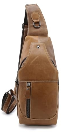 FANDARE Bröstväska herr axelväska läder herr herr väska axelväska äkta läder handledsväska bodybag crossbody bag arbetsväska crossbody pack butik dagryggsäckar, Gul brun, L